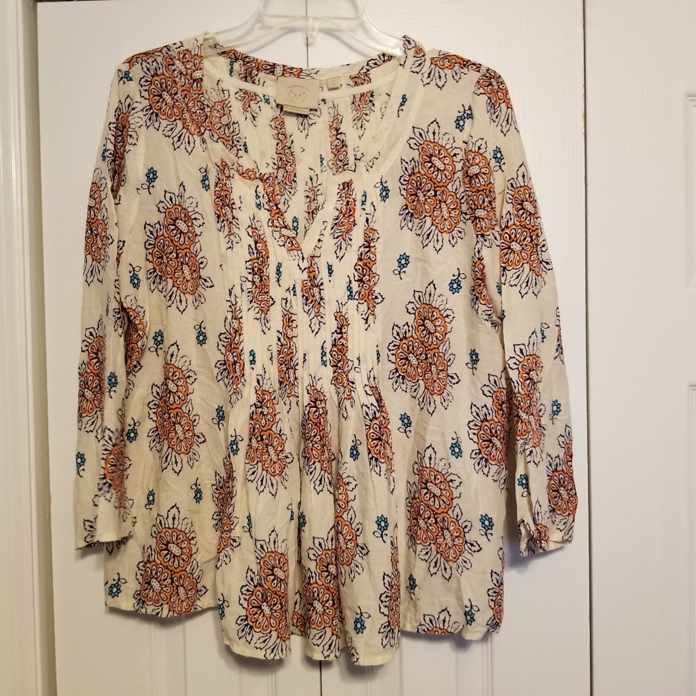 Anthropologie Vanessa Virginia Mahdia Floral Swing Boho Cottage Blouse Top